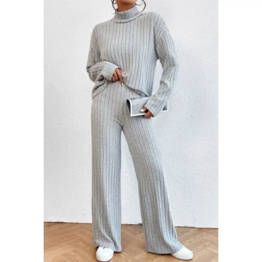Mock Neck Dropped Shoulder Top and Pants Set