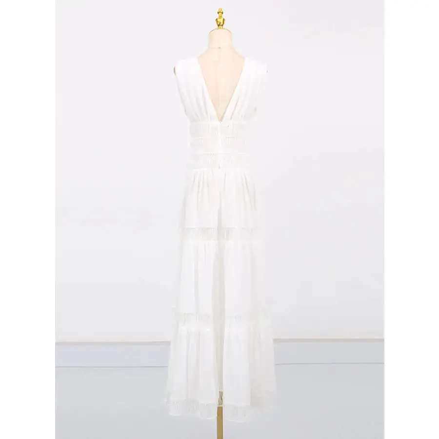 Tiered V Neck Sleeveless Maxi Dress
