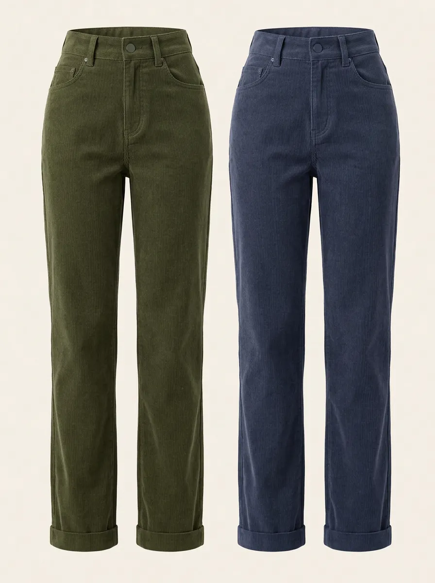 Women's Two Pack Straight Leg Corduroy Pants with Straight Leg Pocket Detail Corduroy Detail