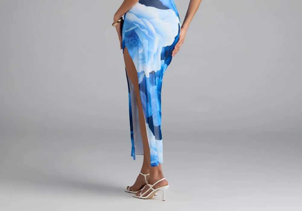 Floral Strapless Slit Maxi Dress