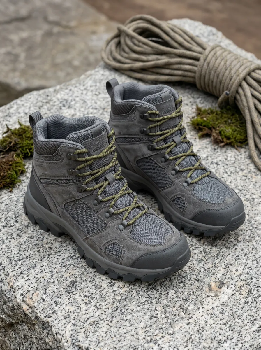 Unisex Heritage Outdoor Hiking Trekking Grey Suede Printed Boots