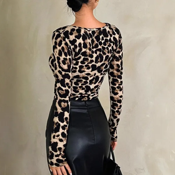 Leopard Print Long Sleeve Blouse