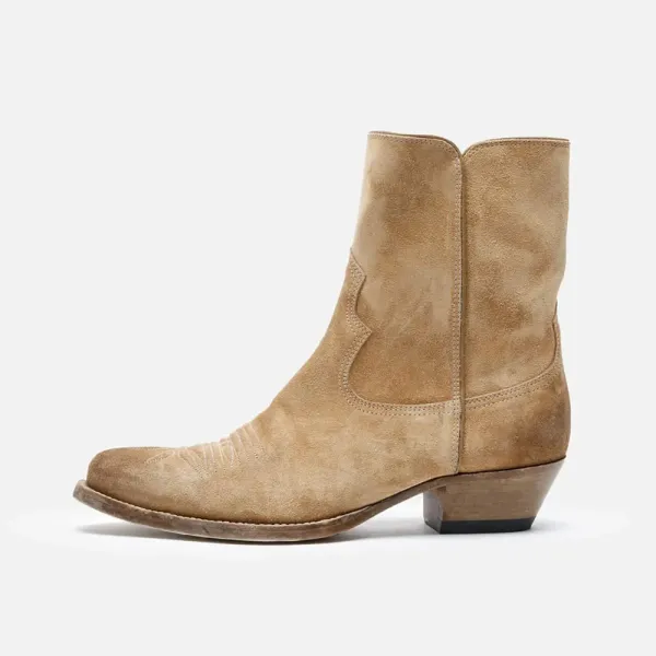 Faux-Suede Embroidered Zip-Up Snip-Toe Western Boots