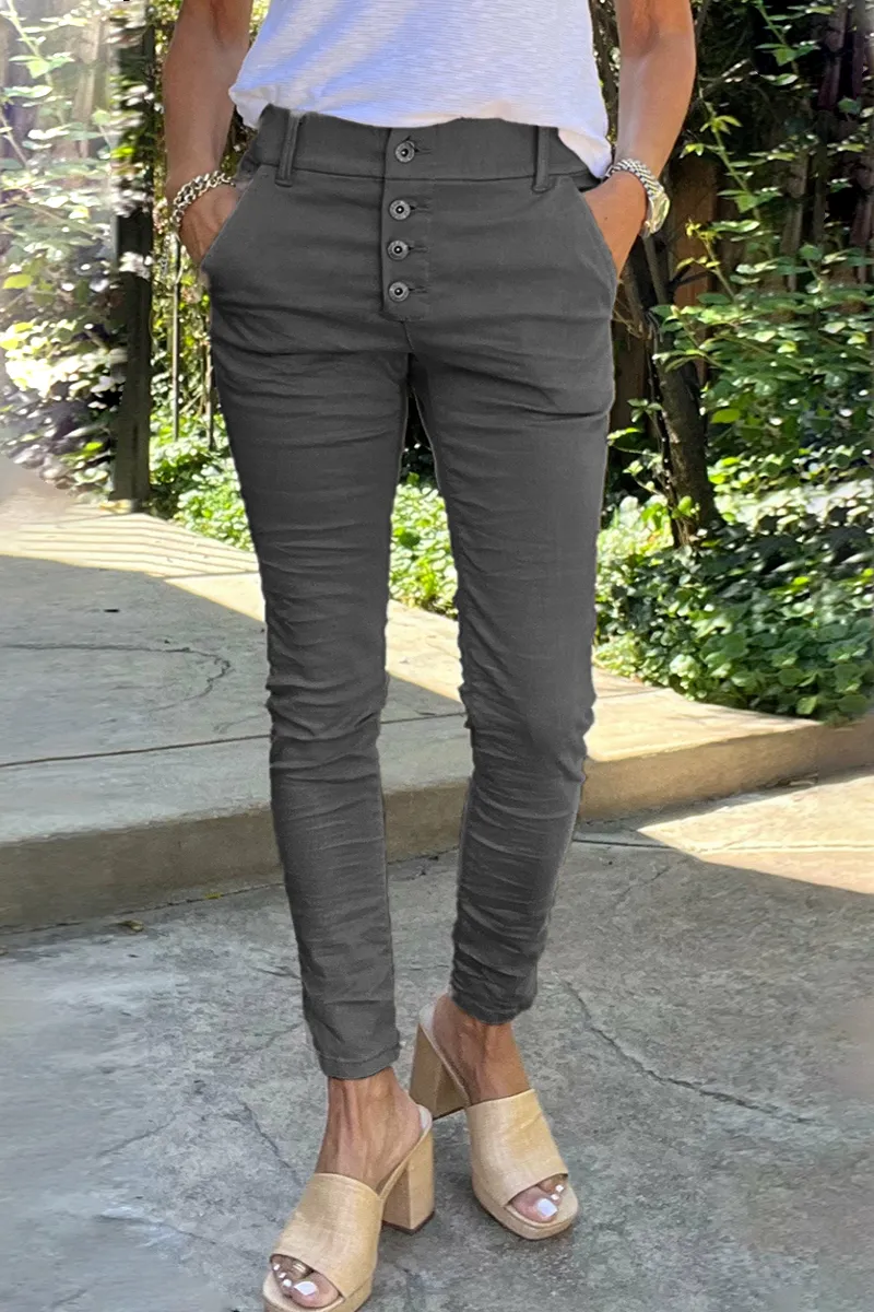 Solid Button Fly Slant Pocket Jeans