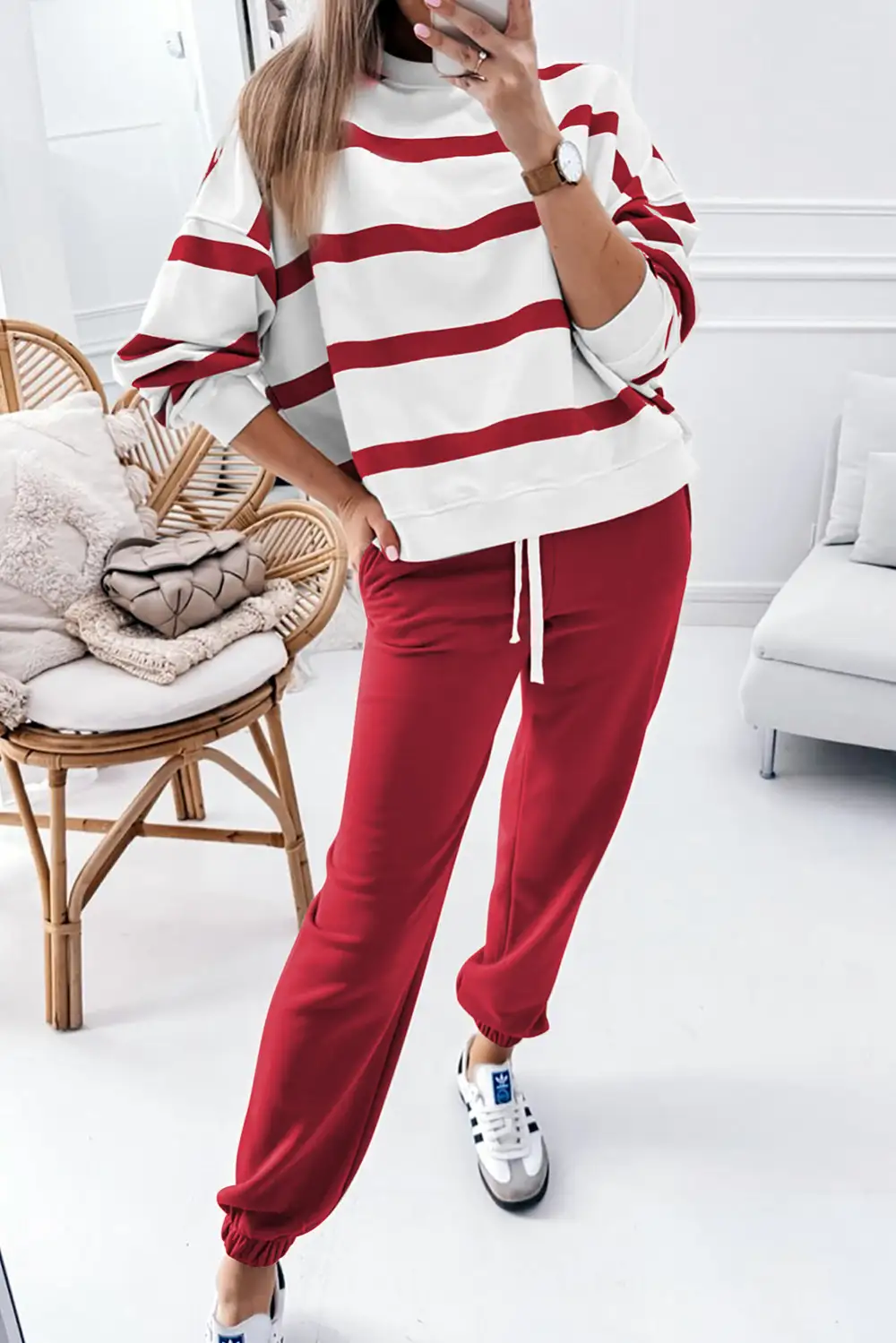 Stripe Pullover Soft Pants Lounge Set