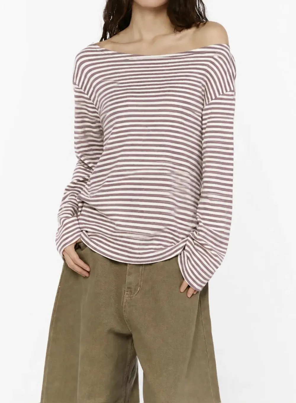 Striped Boat Neck Long Sleeve Top