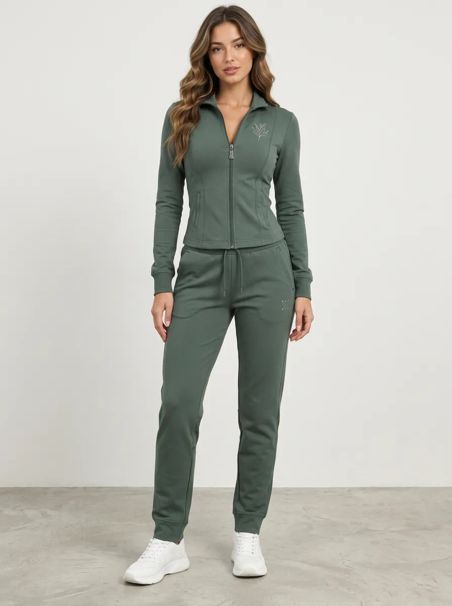 Women's Olive Green Minimalist Leaf Tracksuit