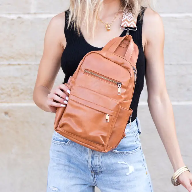 PU Leather Convertible Backpack Sling Bag