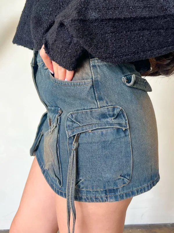 Blue Denim A-Line Mini Skirt