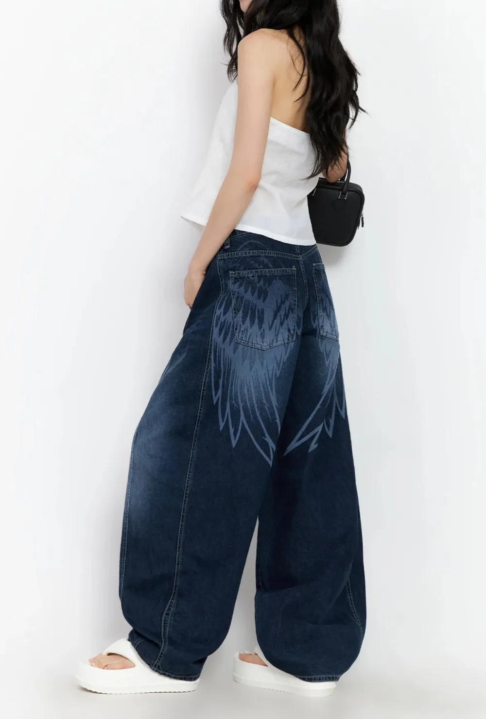 Angel Wing Print Wide-Leg Jeans