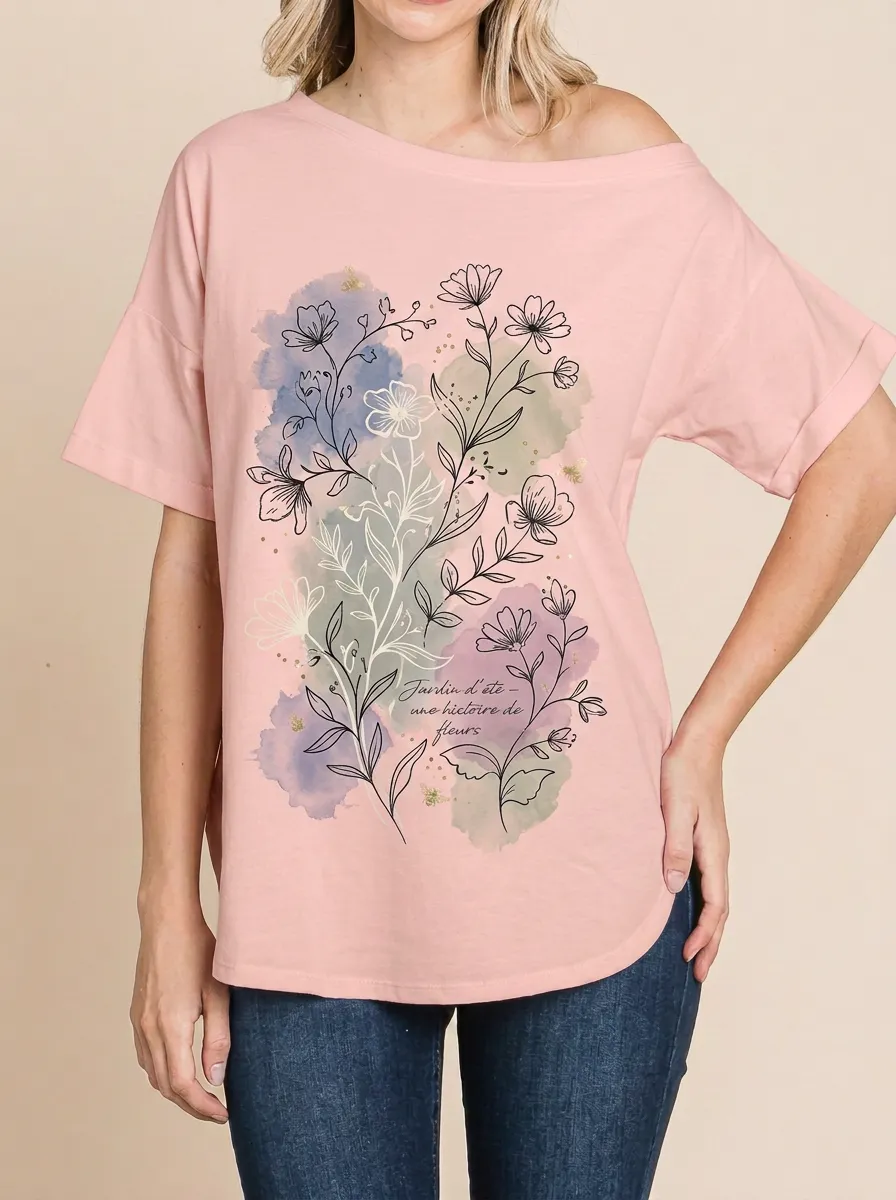 Women's Floral Garden Bee Watercolor Printed T-shirt