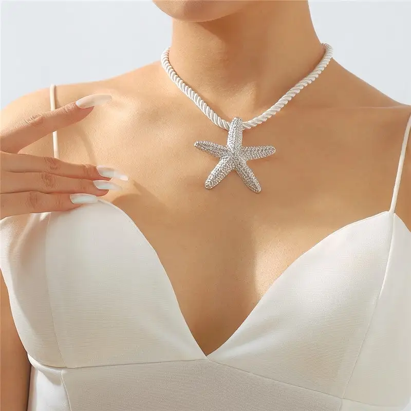 Stylish Starfish Pendant Necklace Earrings