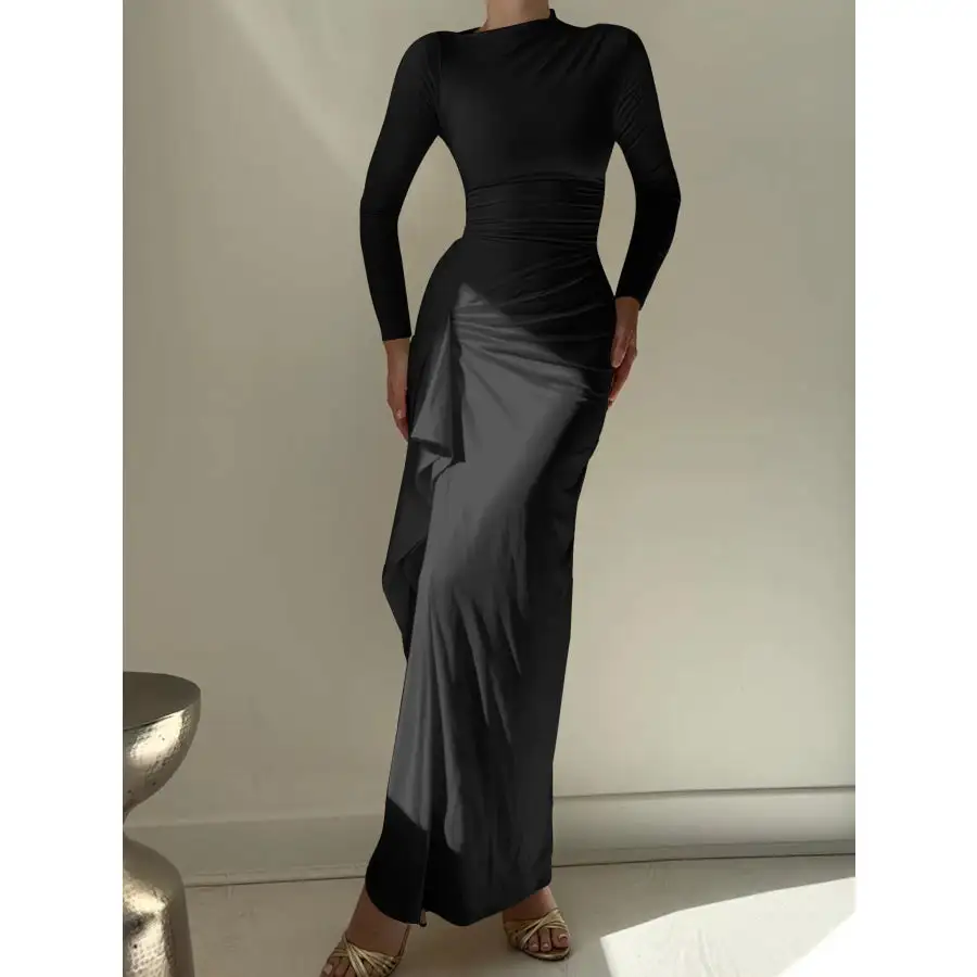 Soft Ruched Long Sleeve Maxi Dress