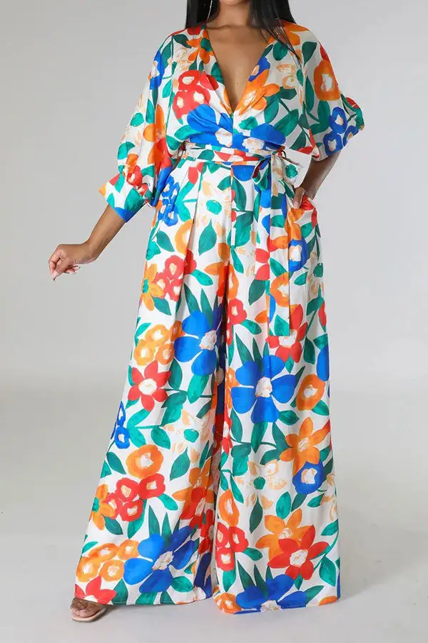Floral Print Belted Wide-Leg Jumpsuit