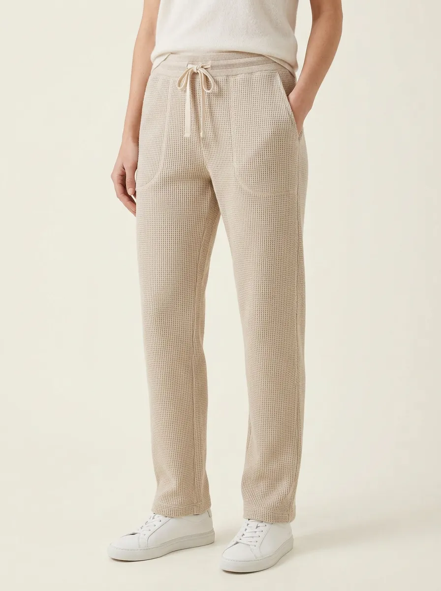Women's Casual Lounge Waffle Knit Drawstring Jogger Pants