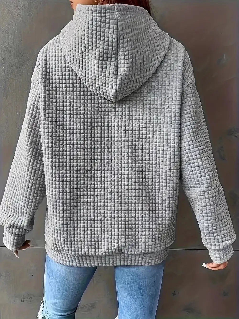 Drawstring Pocketed Textured Knit Hoodie