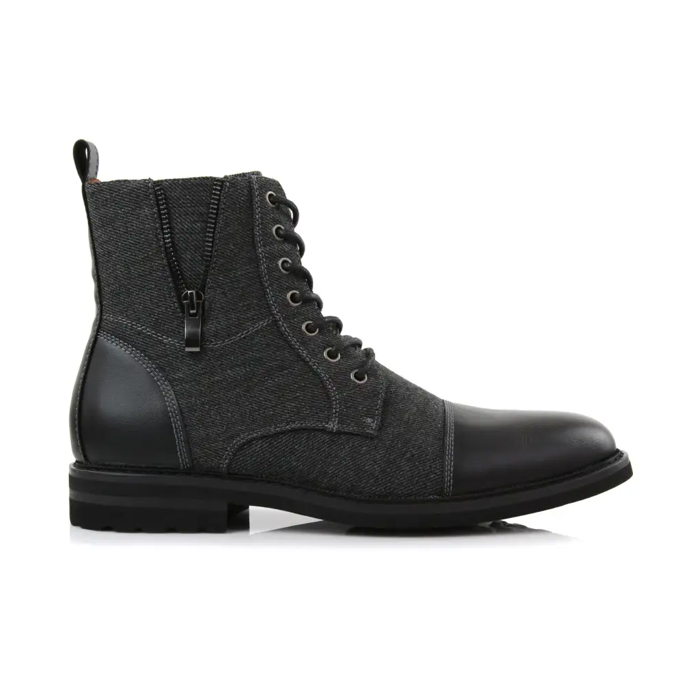 Faux-Leather Lace-Up Zip-Up Ankle Boots