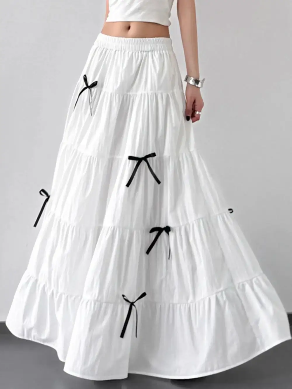 Plain Ruched Tiered Skirt