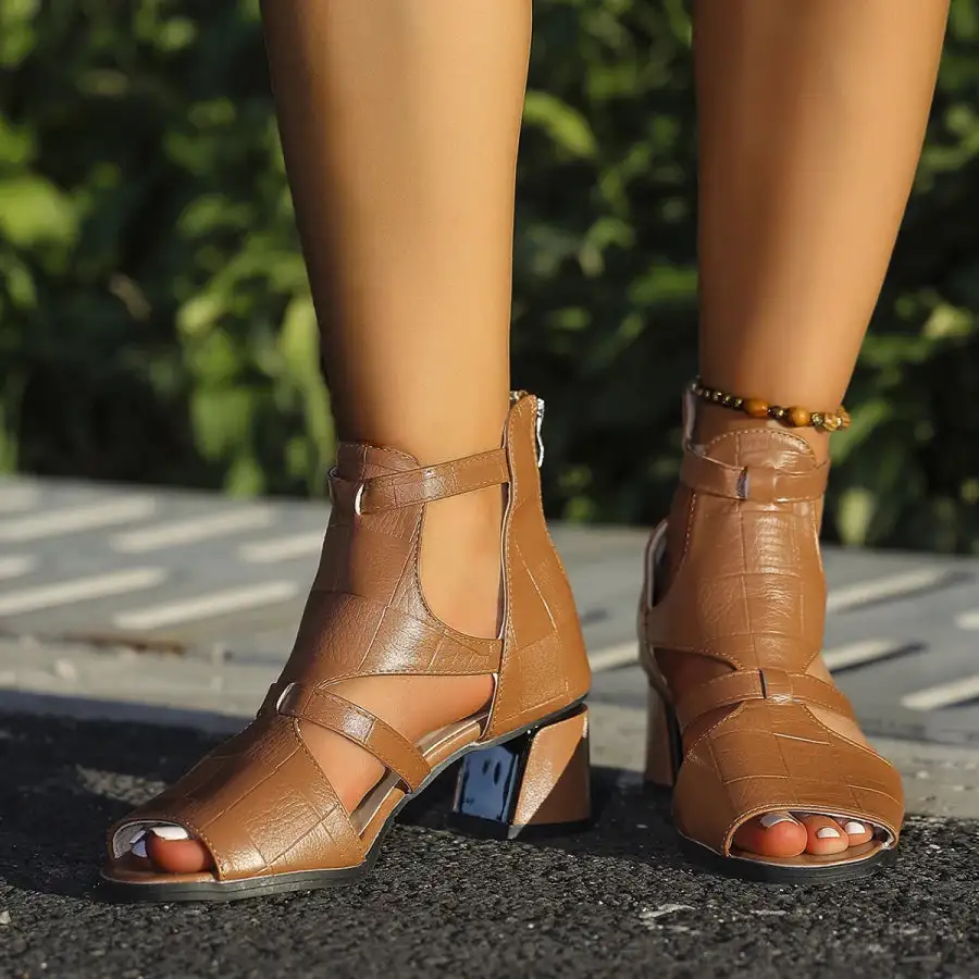 Refined Buckle Block Heels Sandals