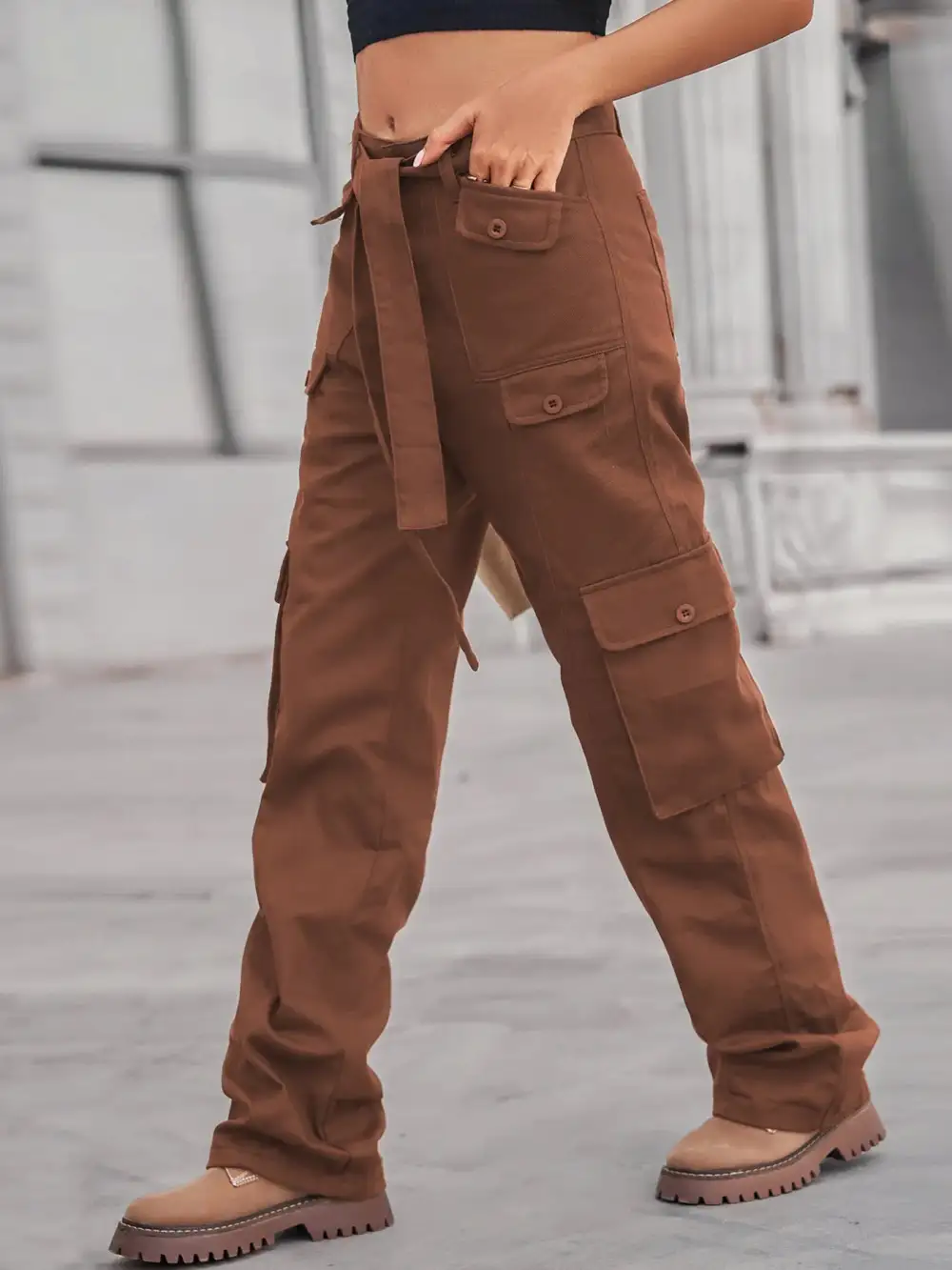 High Waist Cargo Pocketed Denim Jeans