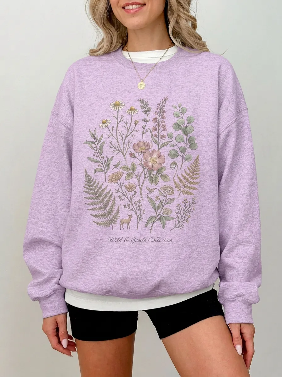 Women's Nature Wildflower Deer Graphic Sweatshirt