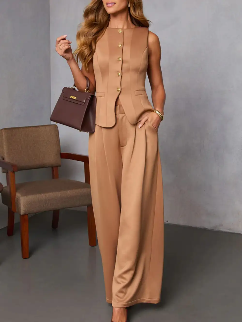 Tailored Vest Wide-Leg Pants Set