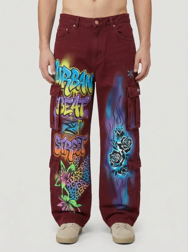 Men's Street Style Graffiti Rose Graphic Cargo Jeans