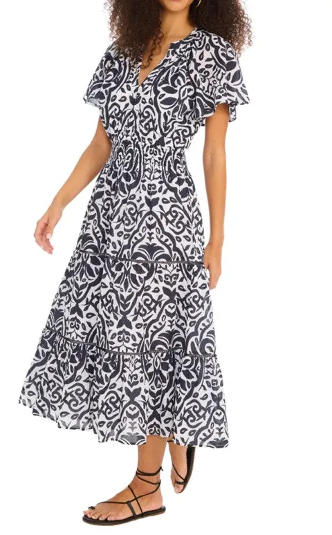 Black White Medallion Print Maxi Dress