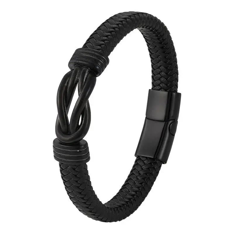 Leather Braided Infinite Knot Durability Geometric Bracelet
