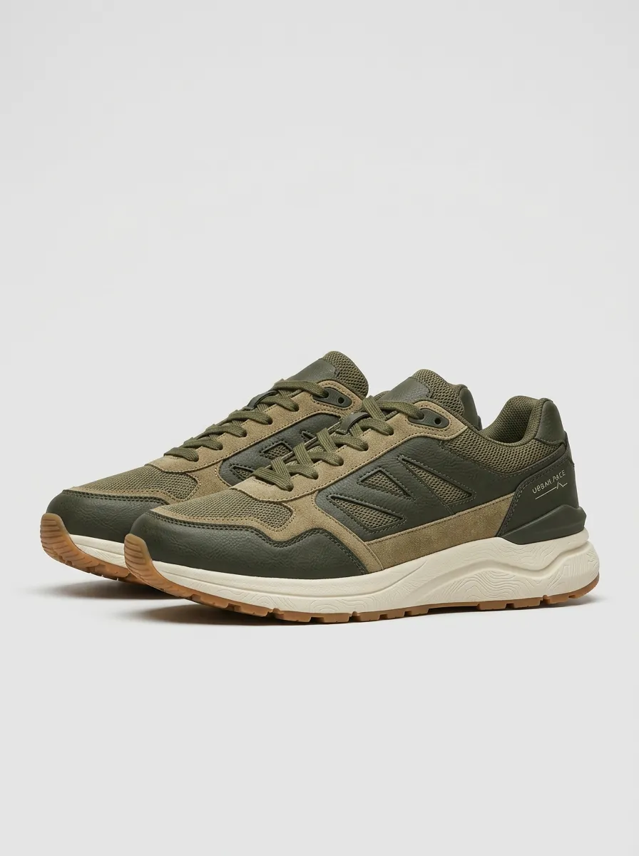 Urban Suede-Panel Mesh-Panel Casual Sneakers