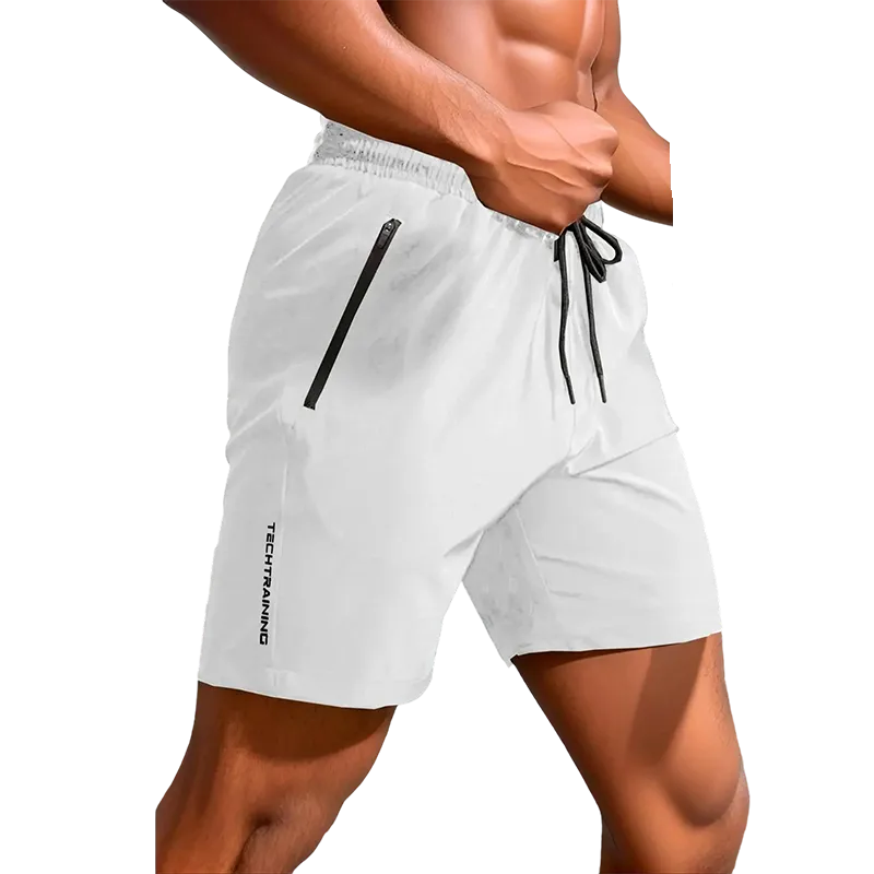 Men's New Trendy Letter Print Zipper Pocket Drawstring Waist Track Shorts