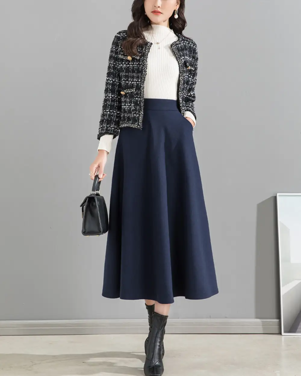 Pocketed Wool A Line Maxi Skirt