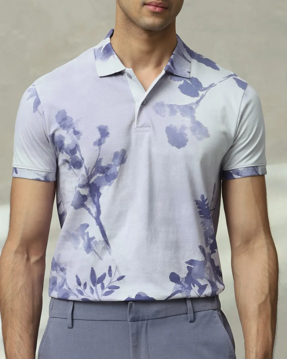 Soft Lilac Floral Print Polo Shirt