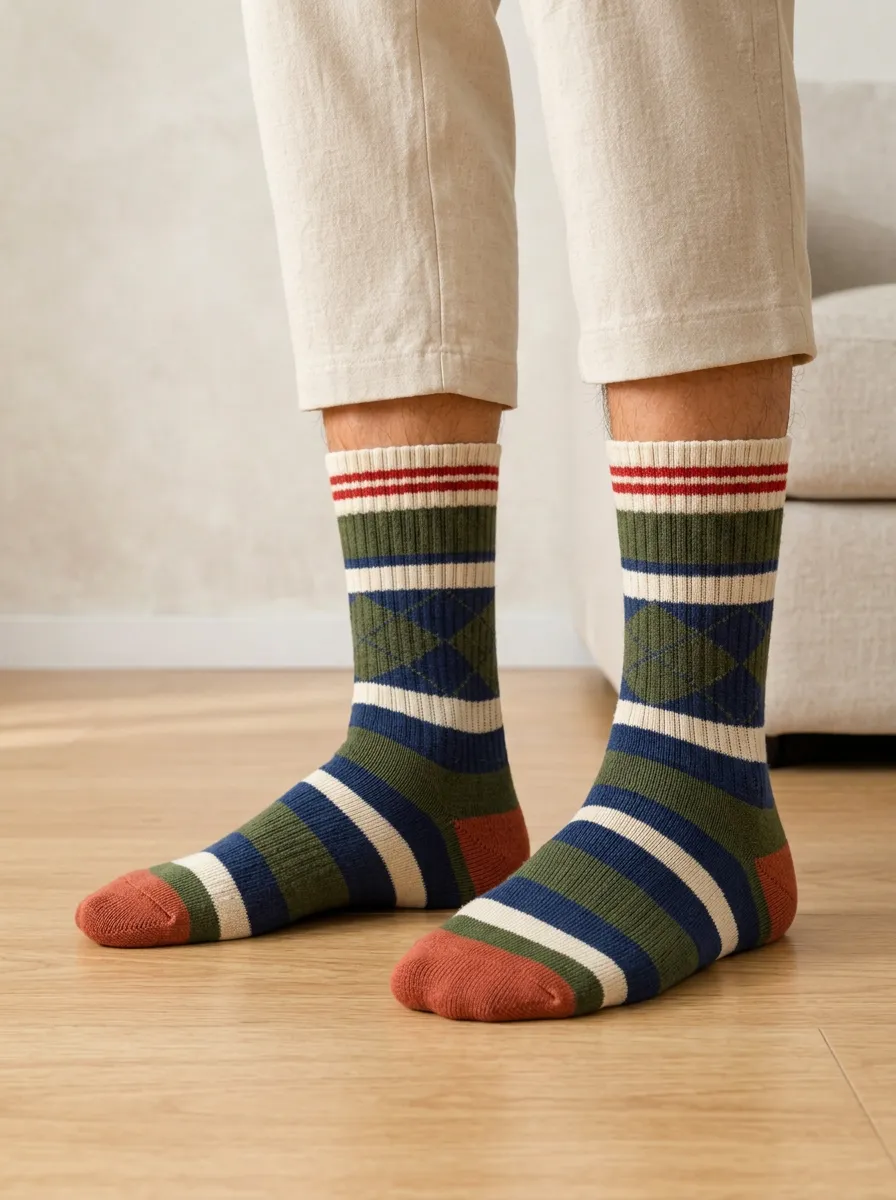 Men's Everyday Multi-Color Patterned Crew Striped Pattern Socks