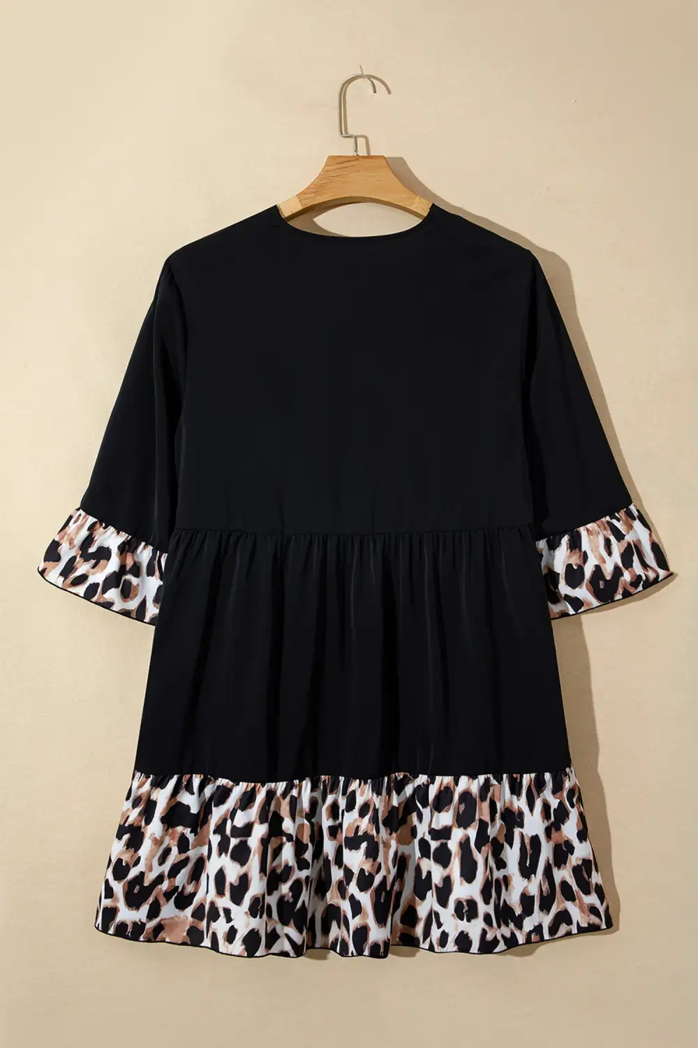 Animal Print Patchwork V Neck Mini Dress