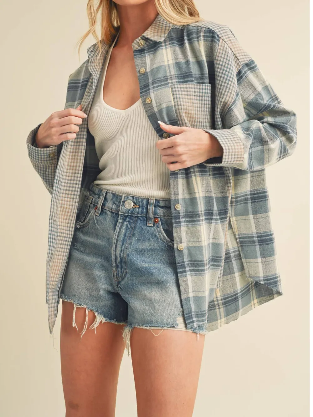 Relaxed Patchwork Plaid Flannel Shirt