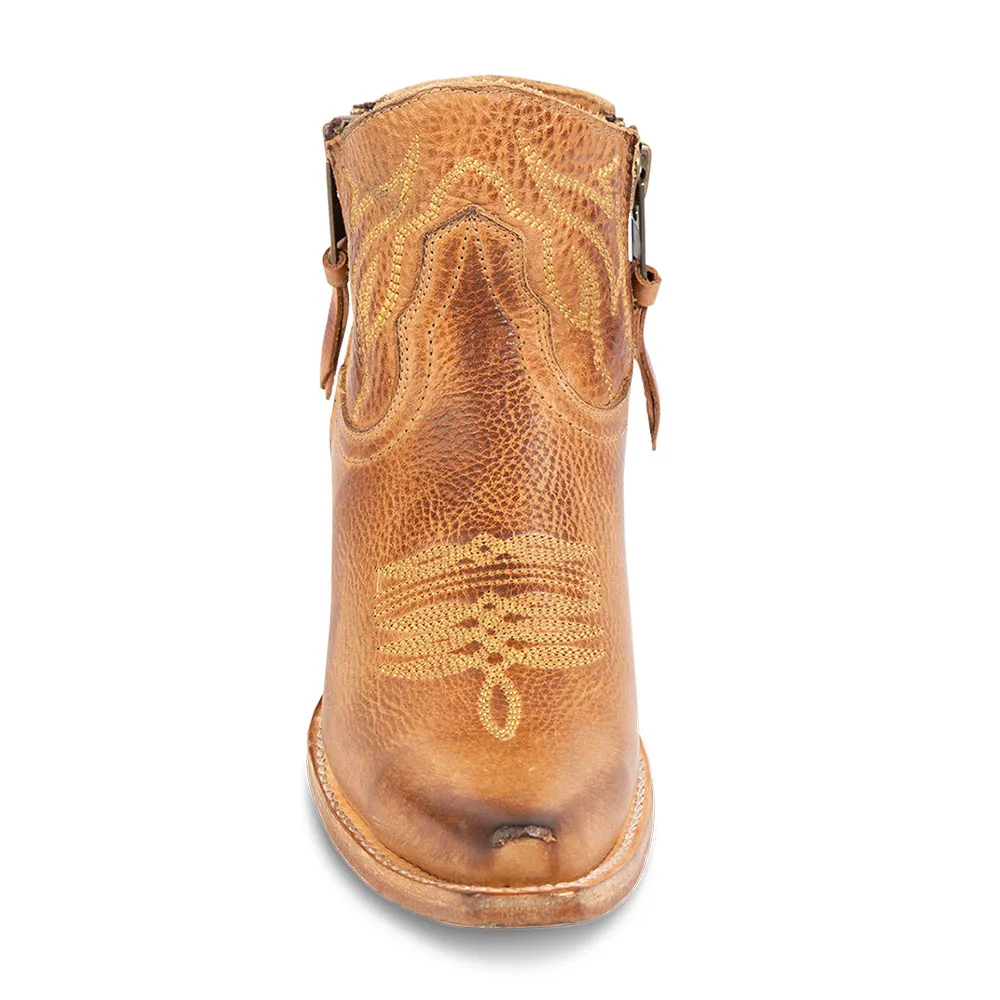 Faux-Leather Distressed Embroidered Zip-Up Western Boots