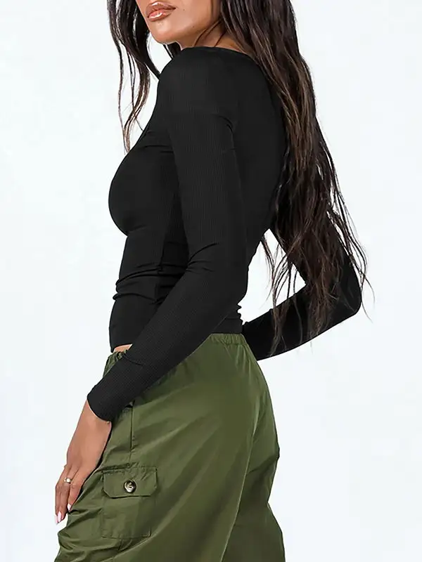 Slim Fit U-Neck Long Sleeve T-Shirt