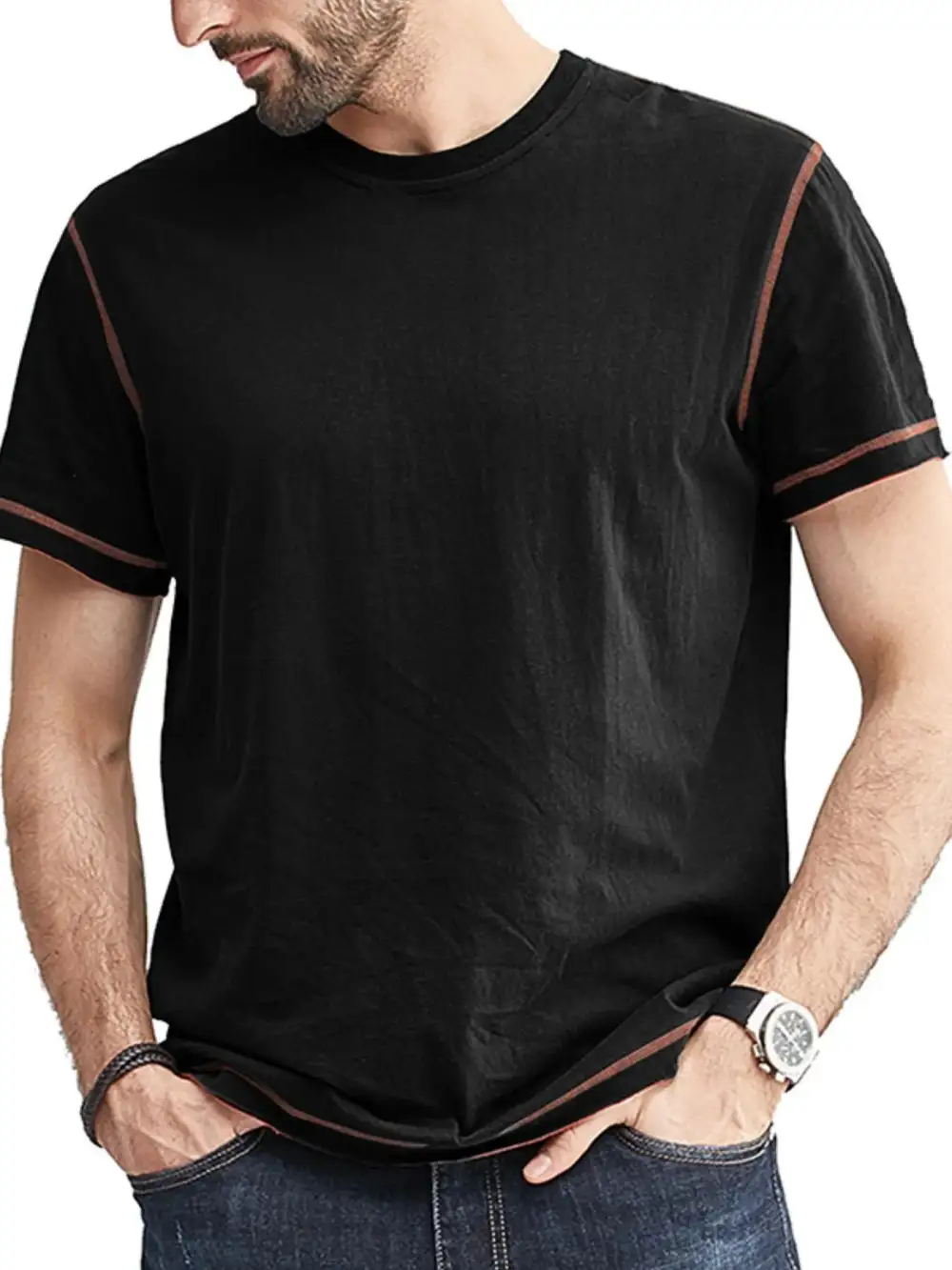 Contrast Detail Crew Neck Tee