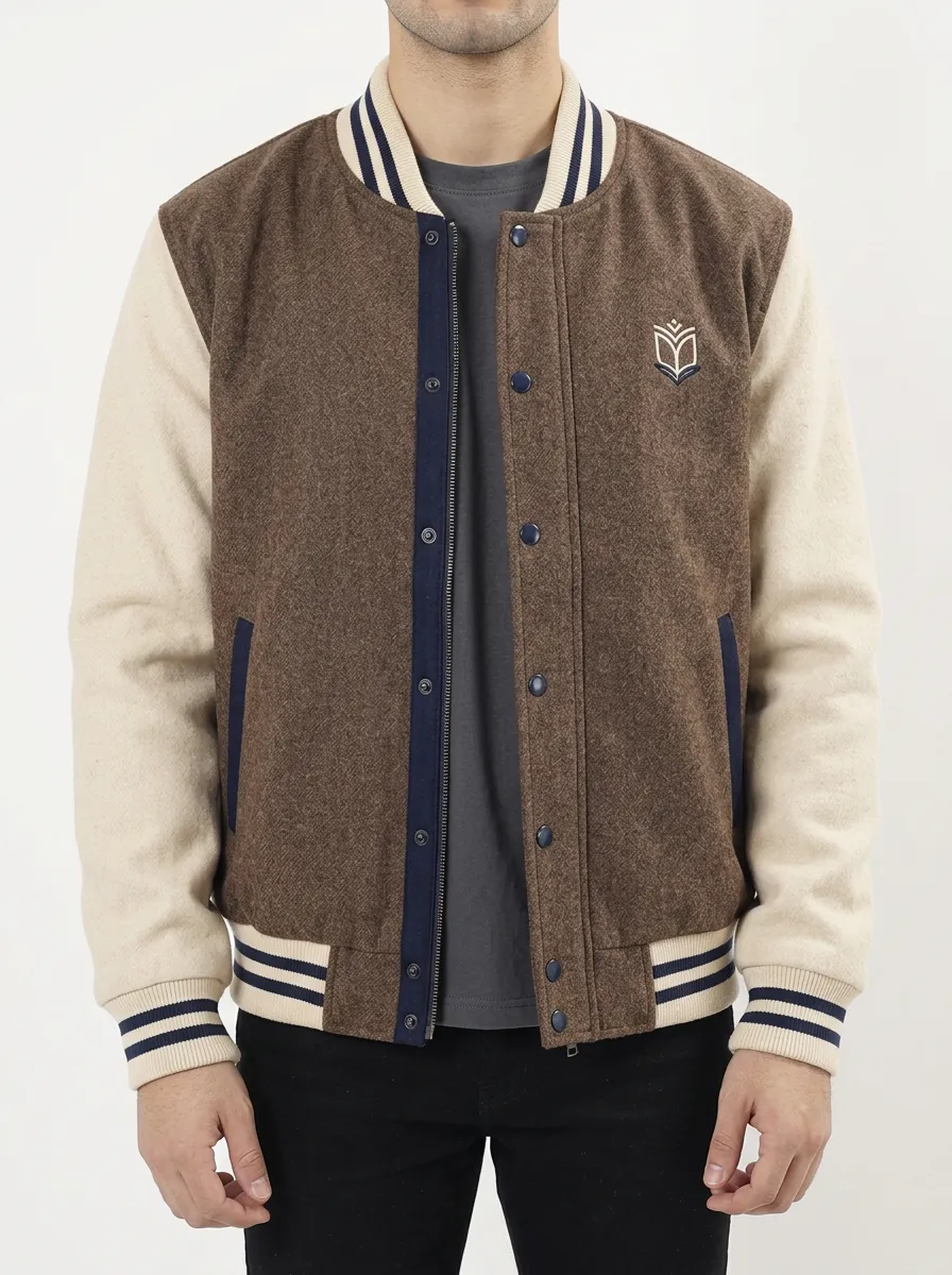 Men's Book Emblem Embroidered Wool Baseball Jacket