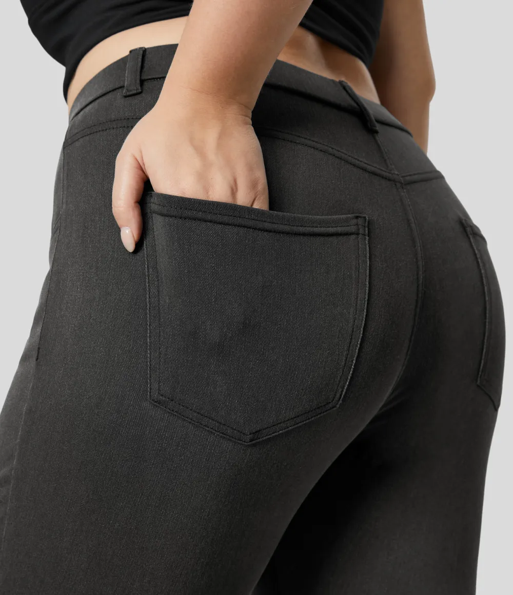 Magic High Waisted Multiple Pockets Stretchy Knit Denim Work 7/8 Plus Size Leggings