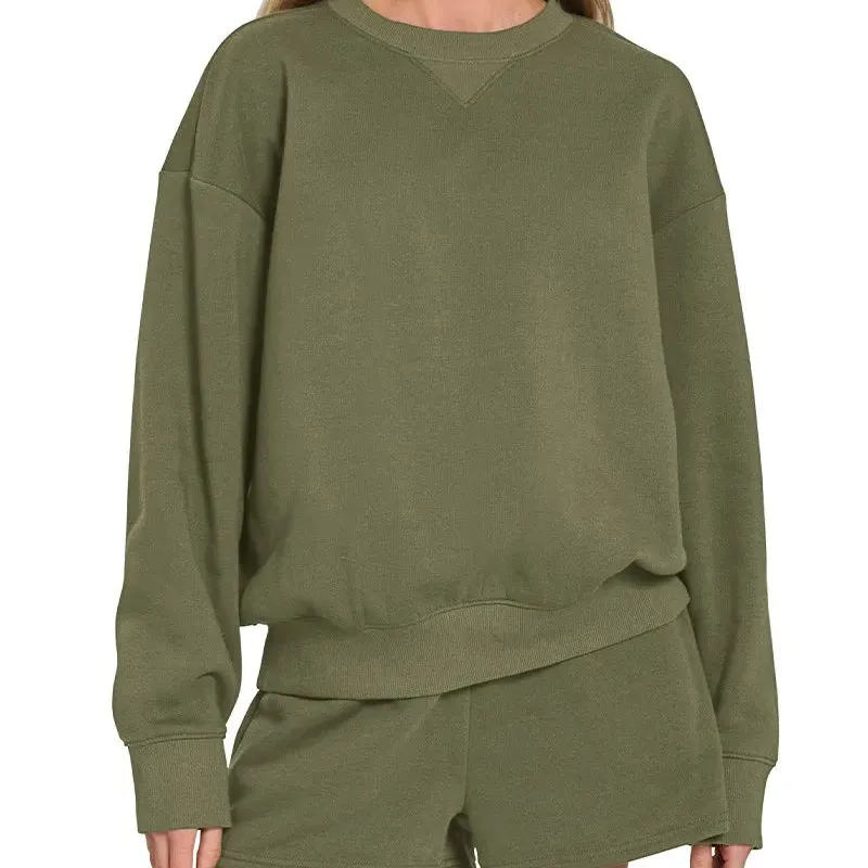 Fleece Long Sleeve Sweatshirts & Shorts Set