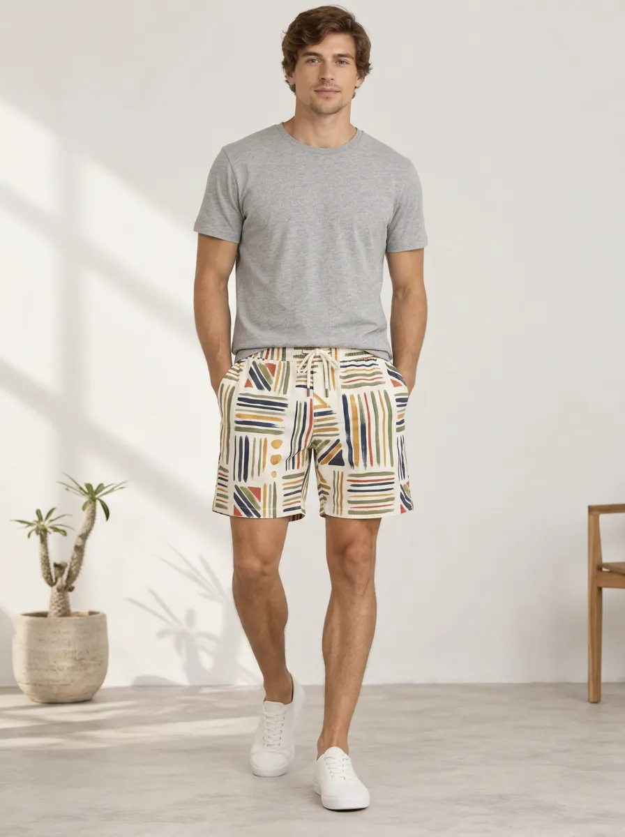 Men's Geometric Abstract Striped Printed Shorts
