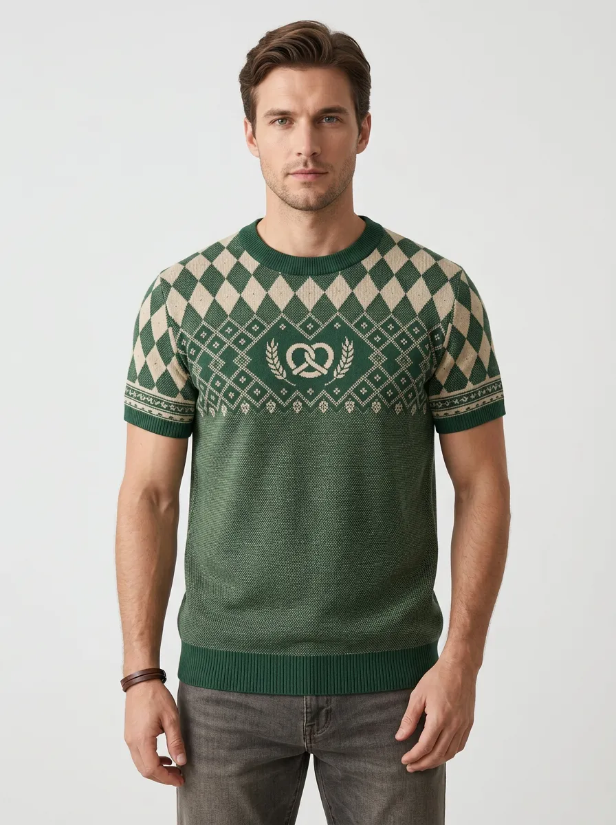 Men's Oktoberfest Pretzel Argyle Pattern Knitted T-shirt