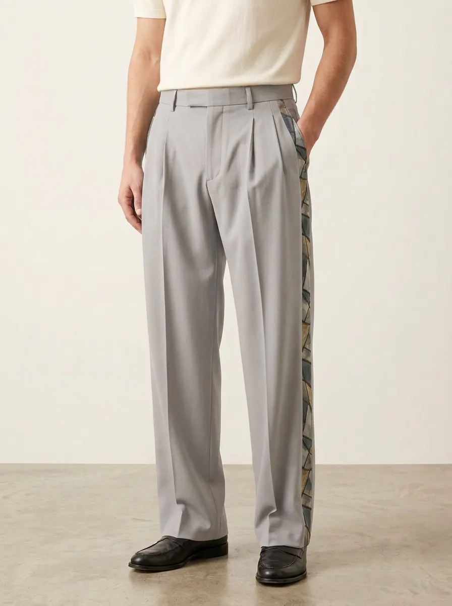 Men's Geometric Pattern Side Striped Printed Wide Leg Trousers