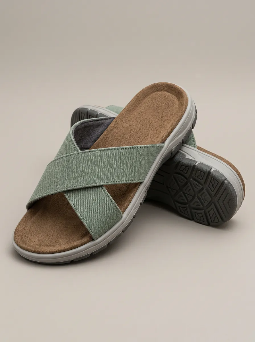 Men's Casual Slides Cross Strap Graphic Detail