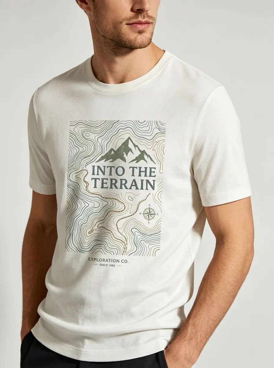 Men's Crewneck Mountain Roamer Outdoor Adventure Mountain Topographic Graphic T-Shirt