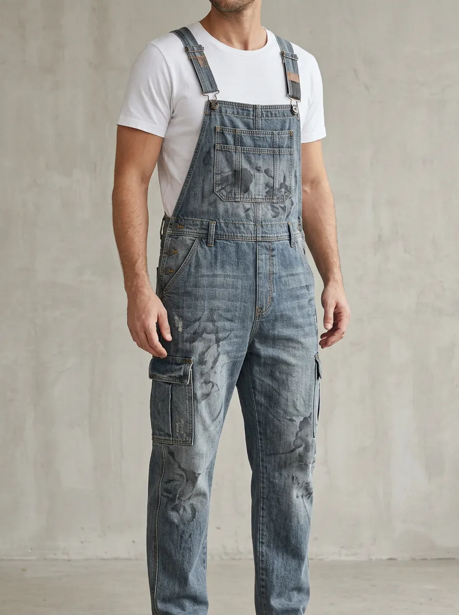 Denim Cargo Overalls