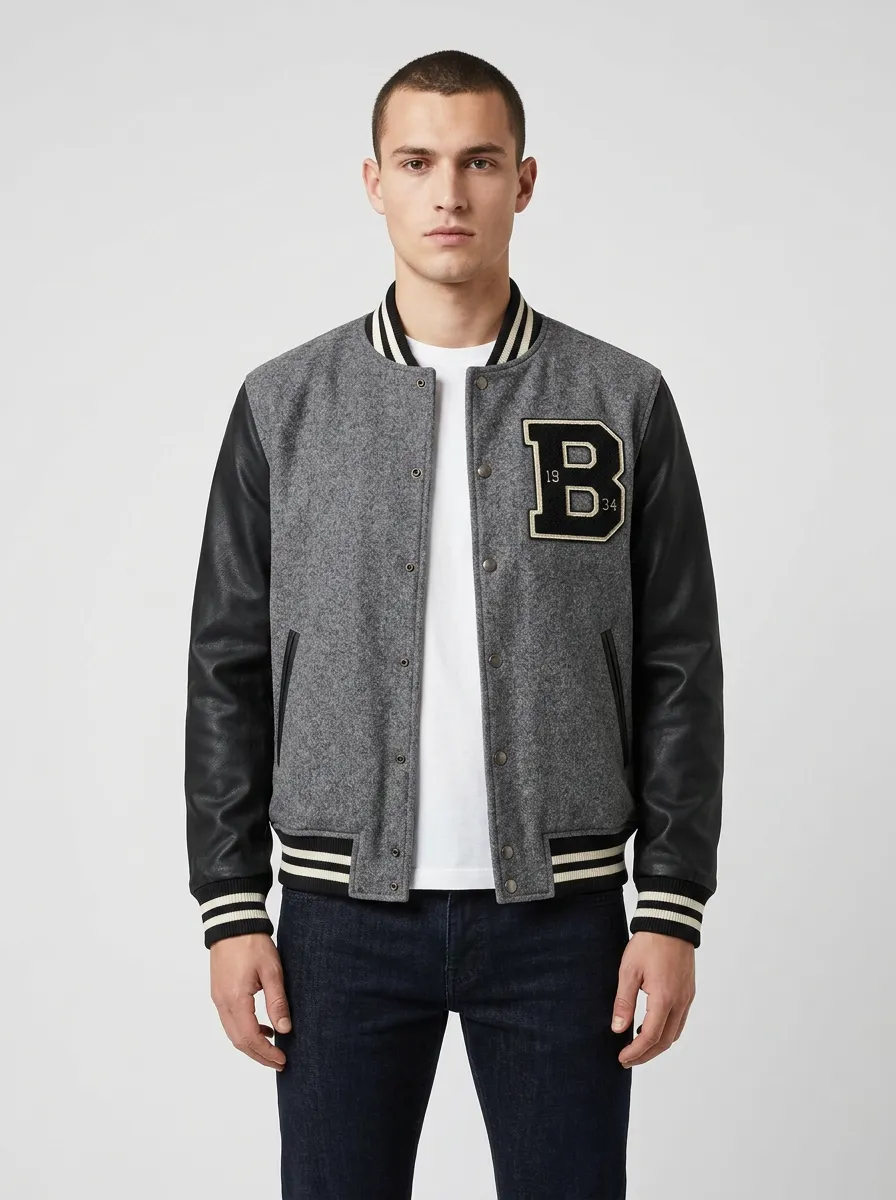 Men's Letter B 1934 Patch Wool Baseball Jacket