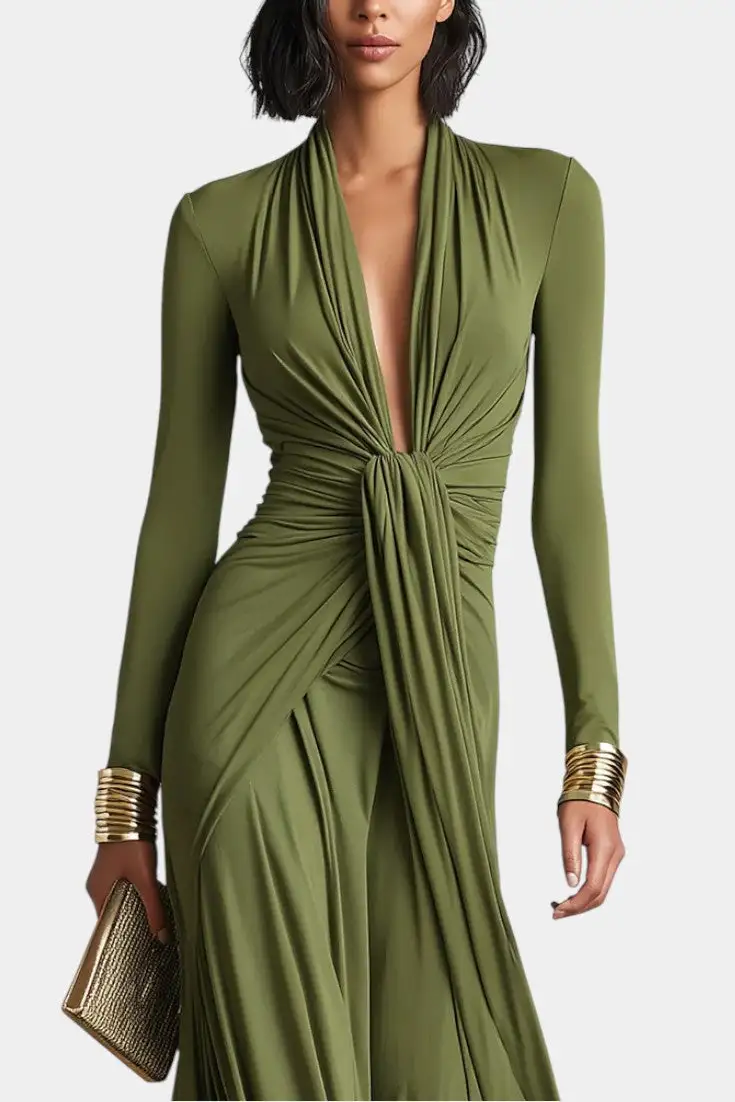 Pleated Satin Maxi Dress